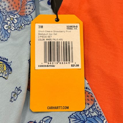Carhartt Infant Girls Strawberry Print Baby Bodysuits - 2-Pack, Short Sleeve