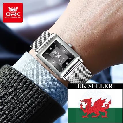 Gents Black Square Face Silver Stainless Steel Milanese Strap Watch
