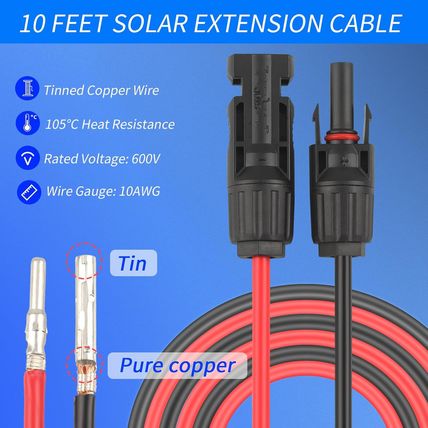 Solar Cable Entry Gland with 10Ft 10AWG Solar Extension Cable,Through RV Roof So