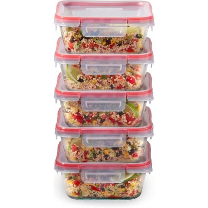 Pyrex Freshlock 5-Pack (4-Cup) Glass Food Storage Containers Set, Airtight & Lea