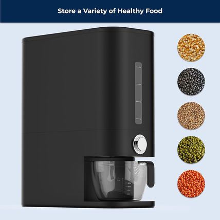 STUZ Black Rice Dispenser 25 Pounds - Plastic Rice Container with Sealable Lid,