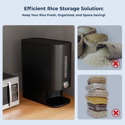 STUZ Black Rice Dispenser 25 Pounds - Plastic Rice Container with Sealable Lid,