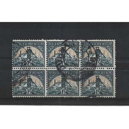 SouthAfrica.SG87 1 1/2d Gold Mine Block of 6.Fine Used.Aug25