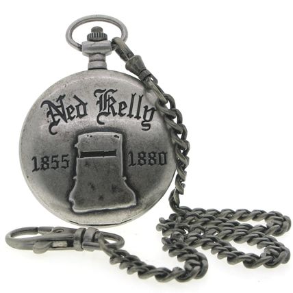 NED KELLY Memorial Silver Color Pocket Watch Men Gift Set with Fob Chain
