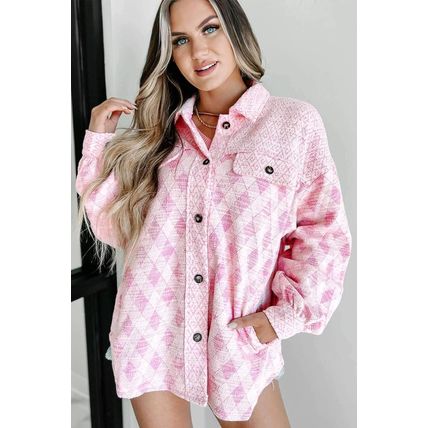 Delicacy Geometric Print Textured Flap Detail Shacket with Pocket