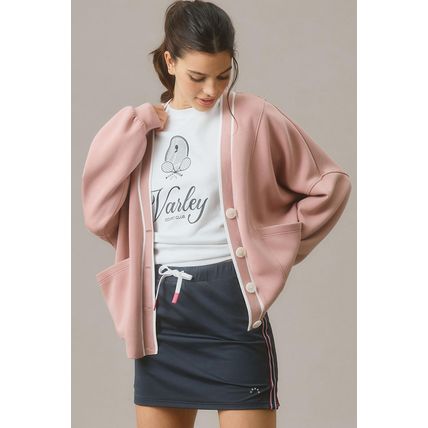 Pink Stripe Contrast Trim V Neck Buttoned Front Pocketed Knit Cardigan
