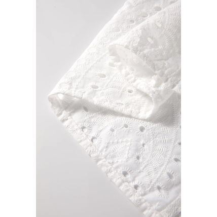 White Eyelet Embroidered Puff Sleeve V Neck Blouse