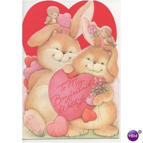 Valentine card 'To My Boyfriend with Love' 2 Bunnies