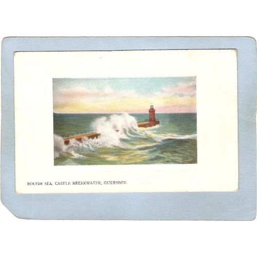 GUE Guernsey Lighthouse Postcard Rough Sea Castle Breakwater lighthouse_bo~1004