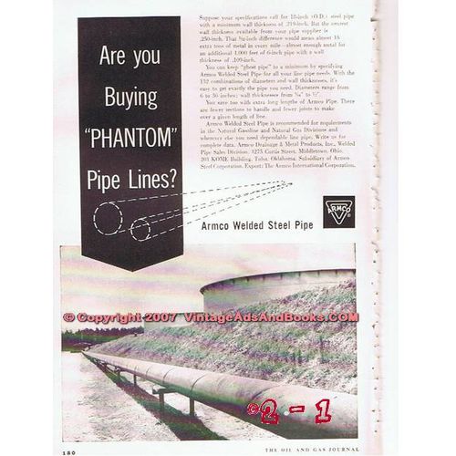 ARMCO WELDED STEEL PIPE 1955 natural gas oil pipeline vintage ad