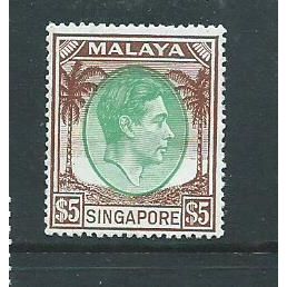 singapore stamp high value sg30 hm but has a wrinkled crease . sg 30 cv£190