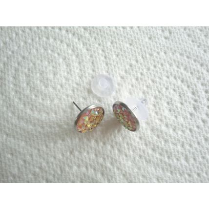 Handmade, 12mm Pink Glitter Resin, Stud Earrings
