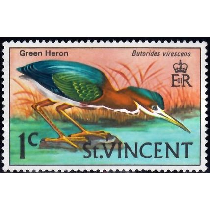 St. Vincent, 1970 1c Green Heron, SG 286 (Scott #280), hinged mint