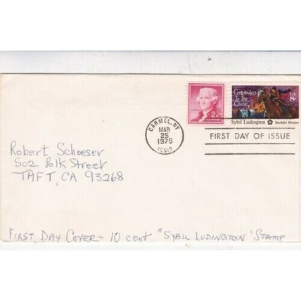United States 1975 Sybil Ludington FDC Carmel NY cancel written VGC