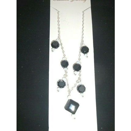 Simple plain black & white glass on silver plate necklace UK