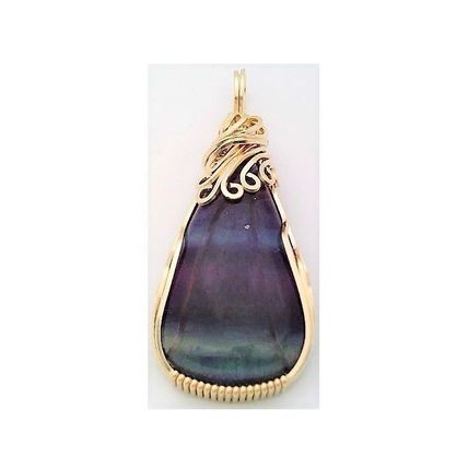 Rainbow fluorite Gold Wire Wrap Gemstone Pendant 3