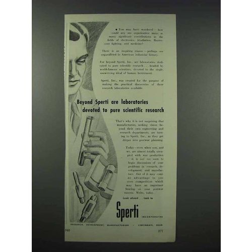 1943 Sperti Laboratories Ad - Pure Scientific Research