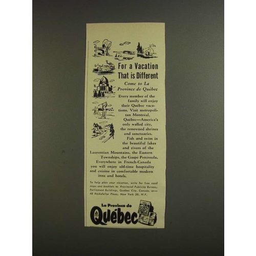 1955 Quebec Tourism Ad - Vacation That is Different