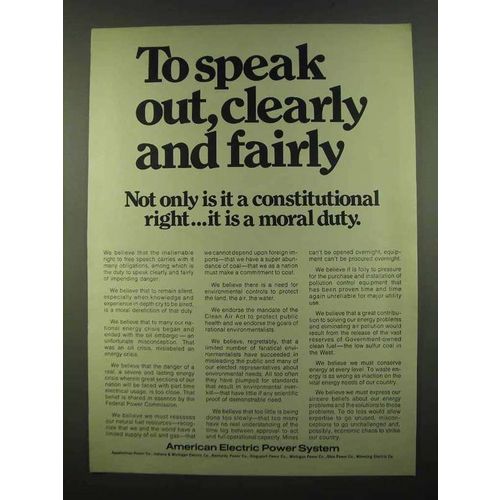 1974 American Electric Power Ad - Speak Out, Clearly
