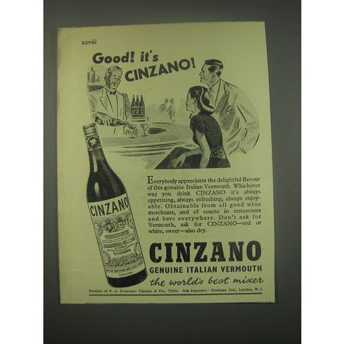 1949 Cinzano Vermouth Ad - Good! It's Cinzano!
