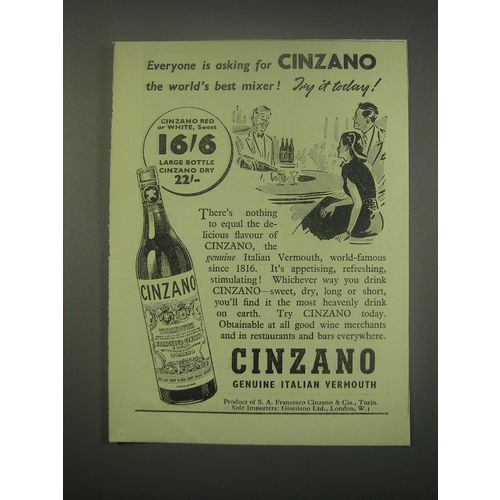 1949 Cinzano Vermouth Ad - Everyone is asking for Cinzano the world's best