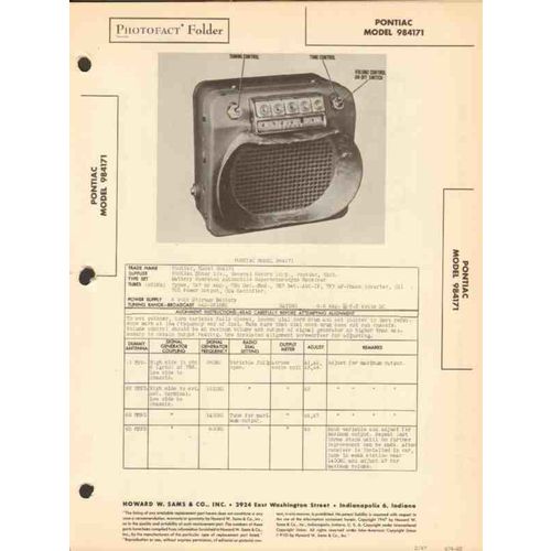 PONTIAC models 984171 7 tube AM car radio Sams Photofact manual