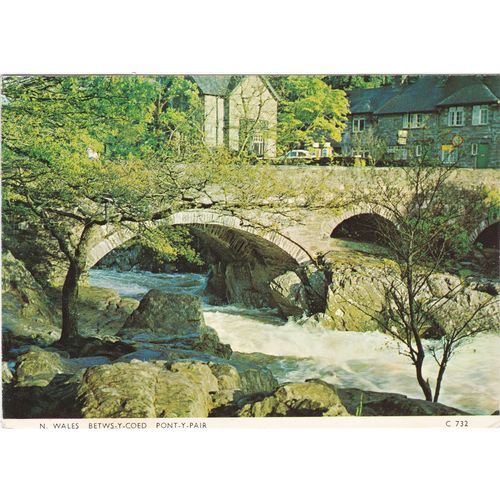 6x4 Continental size printed postcard Betws-y-Coed Pont-y-Pair Caernarfonshire