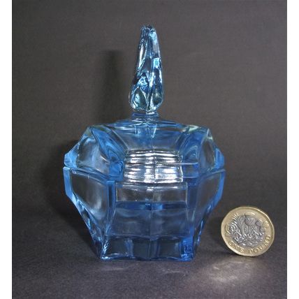 Art Deco Blue Glass Trinket Bowl.
