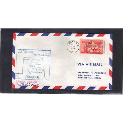 1st Flight C47 Chickasha, OK. - Fort Worth, TX. (Stamp/A) PM Signed CV42918
