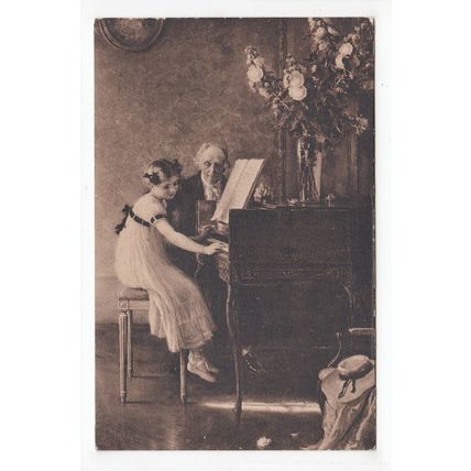 The Music Lesson Piano 1919 Art Postcard Woodbury Series 6431