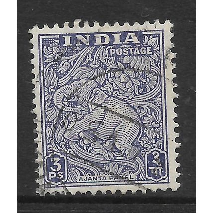 INDIA 1949 3p SLATE VIOLET AJANTA PANEL SG 309 FINE USED#2
