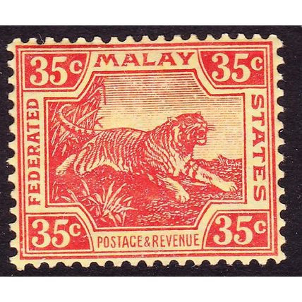 FEDERATED MALAY STATES 1922 35c Leaping Tiger scarlet/pale yellow SG46 - MINT