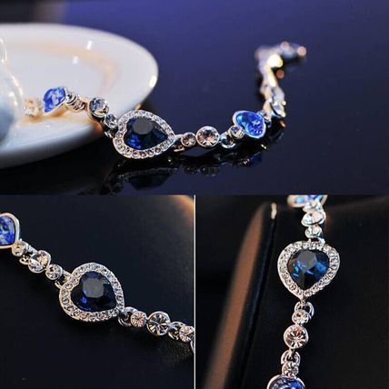 New Women’s Blue Heart Rhinestone Charm Bracelet