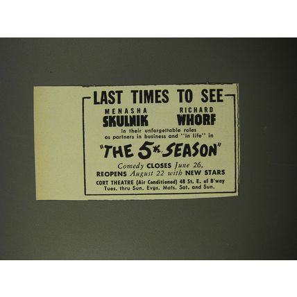 1954 The 5th Season Play Ad - Last times to see Menasha Skulnik Richard Whorf