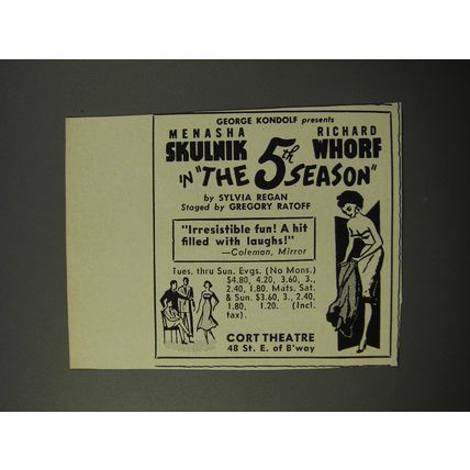 1954 The 5th Season Play Ad - George Kondolf presents Menasha Skulnik