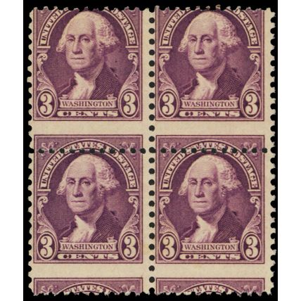 720, Mint NH 3¢ Freak Error Misperf Block of Four - Stuart Katz