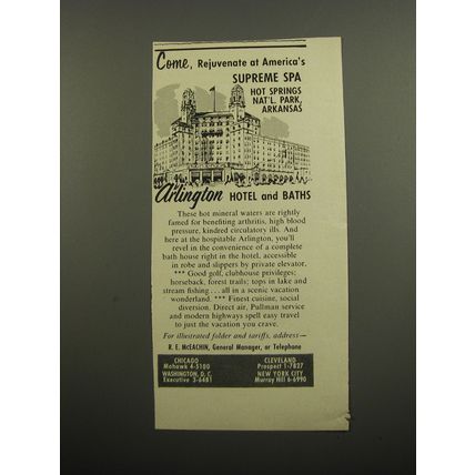 1955 Arlington Hotel and Baths Ad - Come, rejuvenate at America's Supreme Spa