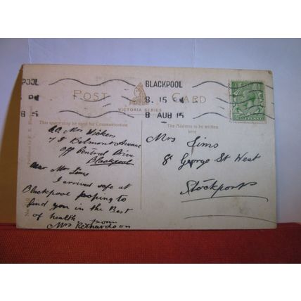 ROUGH SEA, STORM AT BLACKPOOL LANCASHIRE used postcard by F. S. local 1915 pm =