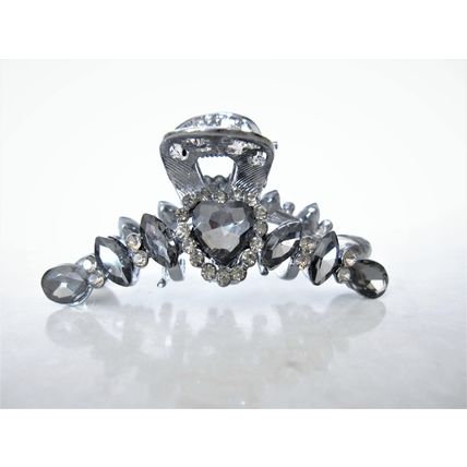 Medium silver metal heart crystal hair claw clip bridal clip medium/fine hair