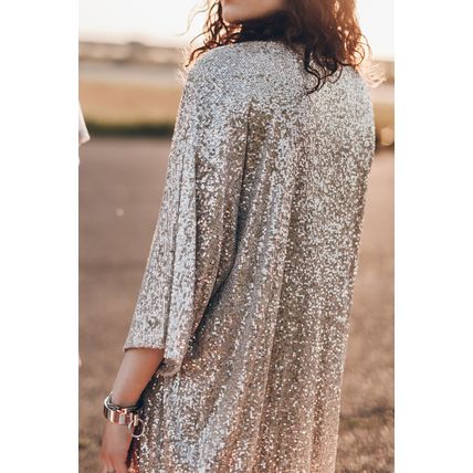 Apricot Sequin 3/4 Sleeve Open Front Duster Kimono