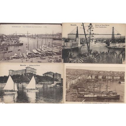 Marseille France 4x Antique Ship Harbour Postcard s
