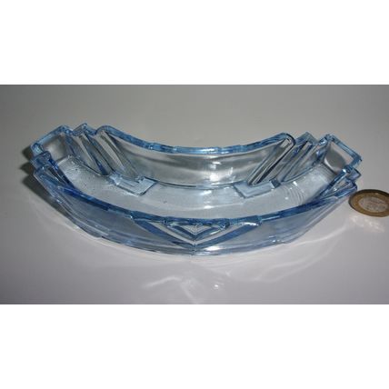 Stolzle Art Deco Blue Glass Curved Bloom Trough.