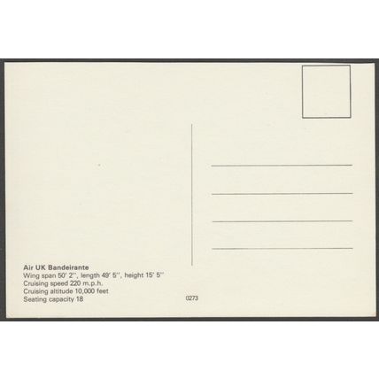 Air UK Embraer EMB 110 Bandeirante in Flight - Postcard
