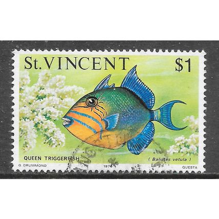 VINCENT ST SAINT 1976 MARINE LIFE FISH QUEEN TRIGGERFISH $1 USED