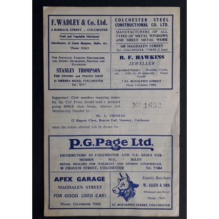 Colchester United v Bournemouth 1962 - 1963 Division 3 football programme