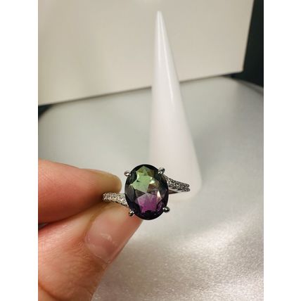 Ring Bomb Party Sz5 RBP Oval Bicolor Purple/Green Gem Rhodium Pl