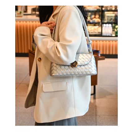 Women's Woven Shoulder Crossbody Bag Handbag Silver