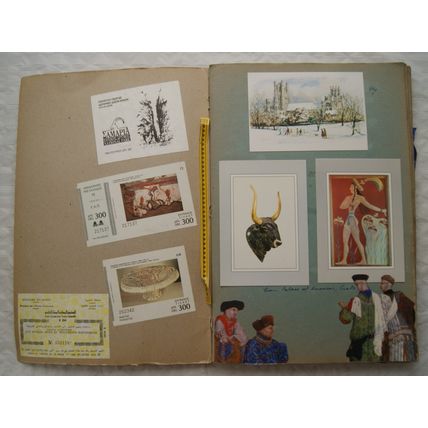 Large scrapbook - cards, tickets, scraps, etc. (see photos)