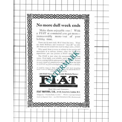 Fiat Car Advert Fiat Motors Ltd - 1914 Small Clipping