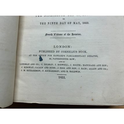 RARE* 1853 "HANSARD'S PARLIAMENTARY DEBATES FOR THE YEAR 1852" 1.3kg BOOK (P7)